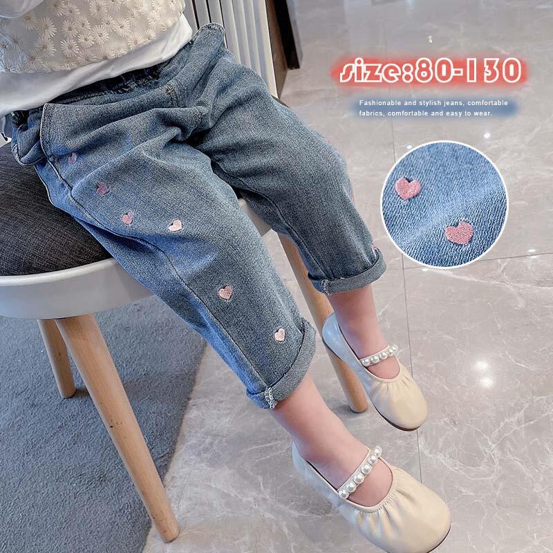 Long-Trousers, Trousers - 子供服 デニムパンツ 長ズボン パンツ 春秋 女の子 ジーンズ ジーパン ハート型 刺繍 カジュアル ロングパンツ ボトムス キッズ こども 可愛い きれいめ //卒園式/入学式/パーティ 80-130cm