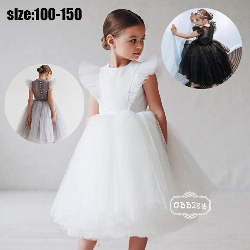 乐天商城 - 【初購入3500円以上7％OFFクーポン】 子供ドレス キッズドレス 子供用 ロング ピアノ発表会 ワンピース 女の子 フォーマルドレス チュールスカート 半袖 ジュニア 結婚式 入学式 発表会 パーティードレス プレゼント グレー ブラック ホワイト 100 110 120 130 140 150