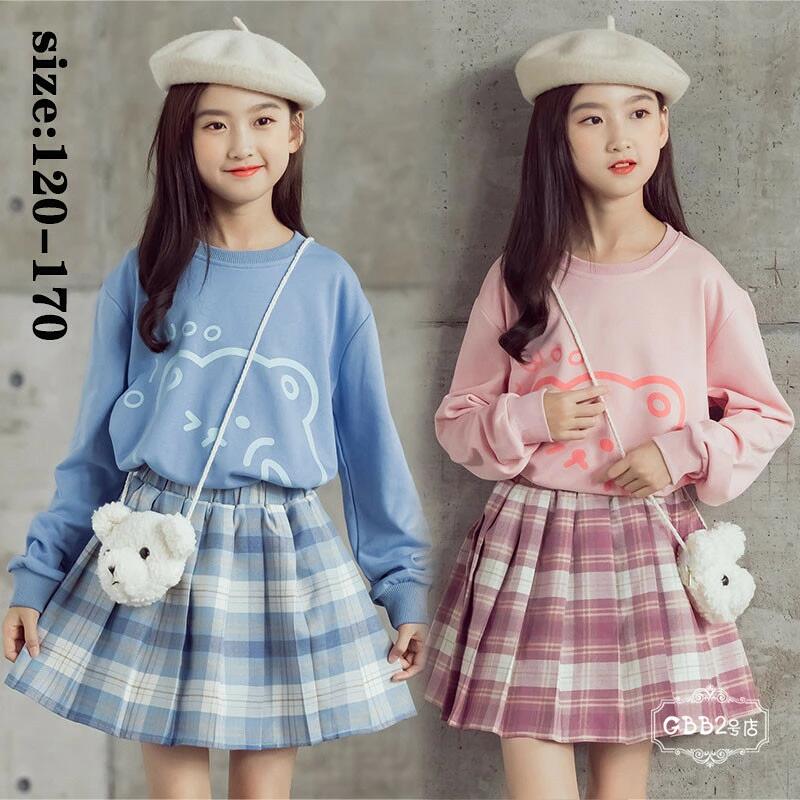 乐天商城 - 【初購入3500円以上7％OFFクーポン】 韓国子供服 セットアップ 女の子 パーカー スカート 春秋 長袖 チェック柄 上下セット リゾート 学園風 カジュアル キッズ こども 可愛い きれいめ //卒園式/入学式/パーティ ピンク ブルー 120 130 140 150 160 170
