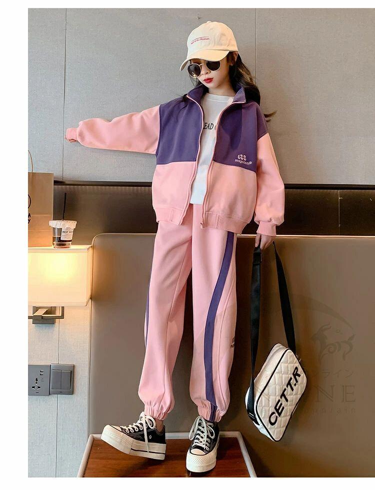 星STARのジャージ 子供ジャージ セットアップ 上下2点セット ジュニア 春秋 冬 ジッパー付き スウェット 長袖 ガールズ トレーナー スポーツウェア カジュアル 修学旅行 林間 キャンプ 子供服 ヒップホップ 韓国風 ダンス衣装 キッズ 女の子｜アングル2