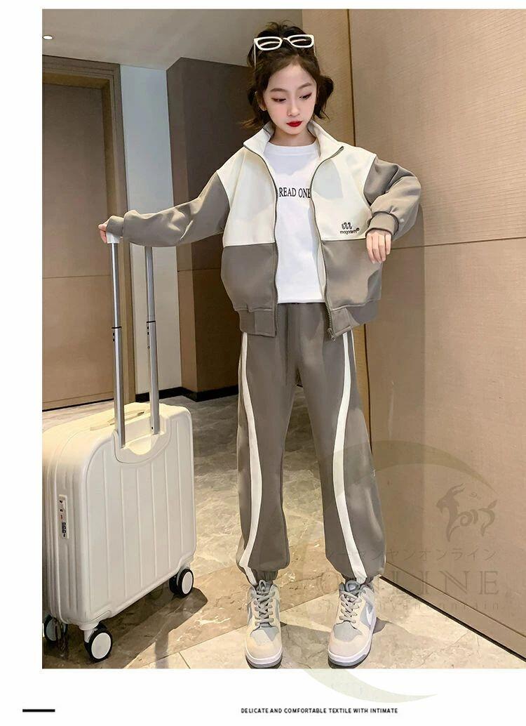 星STARのジャージ 子供ジャージ セットアップ 上下2点セット ジュニア 春秋 冬 ジッパー付き スウェット 長袖 ガールズ トレーナー スポーツウェア カジュアル 修学旅行 林間 キャンプ 子供服 ヒップホップ 韓国風 ダンス衣装 キッズ 女の子｜アングル3