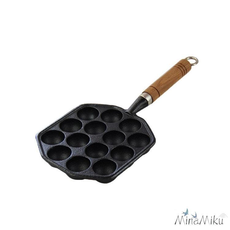 Takoyaki Plates - たこ焼きプレート たこ焼き器　ウッドハンドル付き　たこ焼き機 タコ焼き機 ガスコンロ用　IH対応 直火OK　鋳鉄　タコ焼き たこやき　14穴　たこ焼き