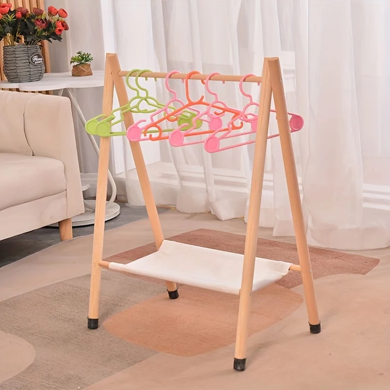Rakuten - 大型ベージュ木製ペット用ハンガー - 74.93cm 多目的衣類ラック犬＆猫の衣類人形アクセサリー