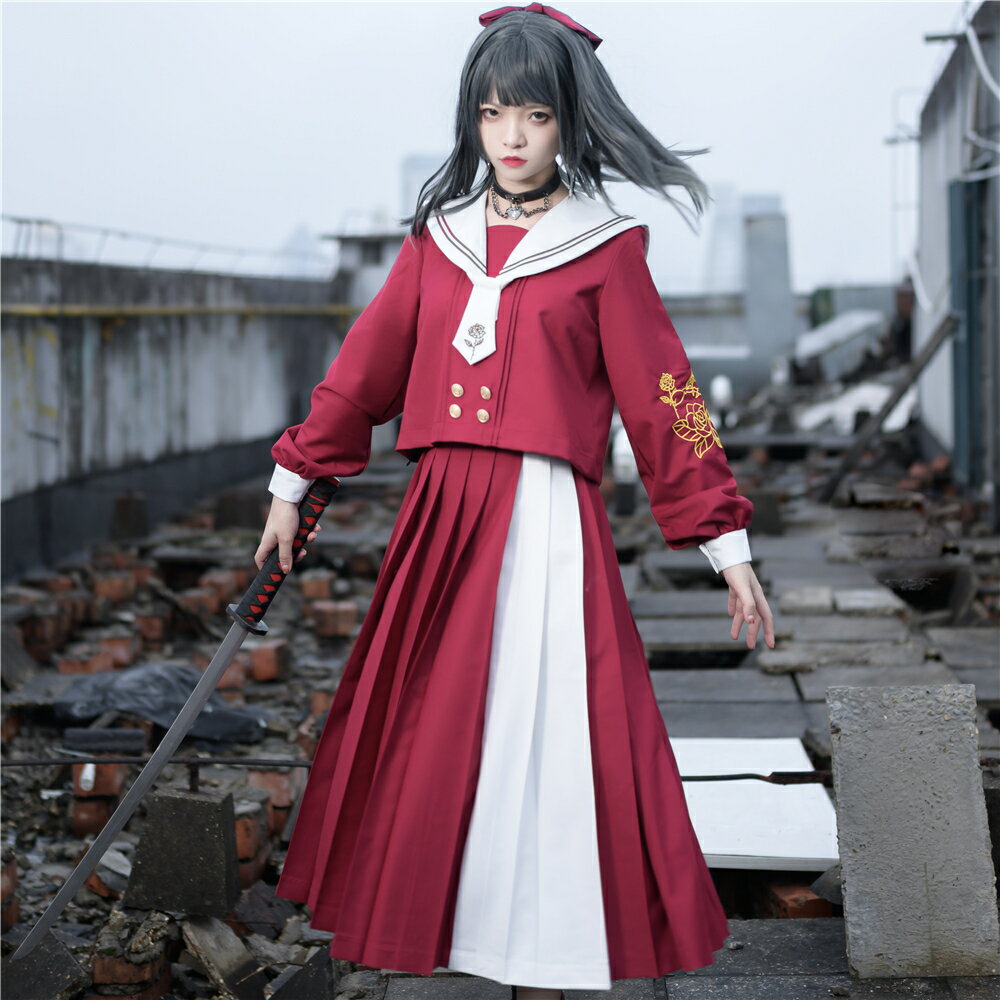 セーラー服 制服 ロリータ 少女ウェア かわいい セット ゴスロリ セーラー服 ロリ Lolita系 ミニ 女子校生 ロリィタ 学生服 スクール リボン 萌え萌え 長袖 ハロウィン 高校生 レディース 可愛い 二次元ドレス 学園祭 文化祭 イベント クリスマス