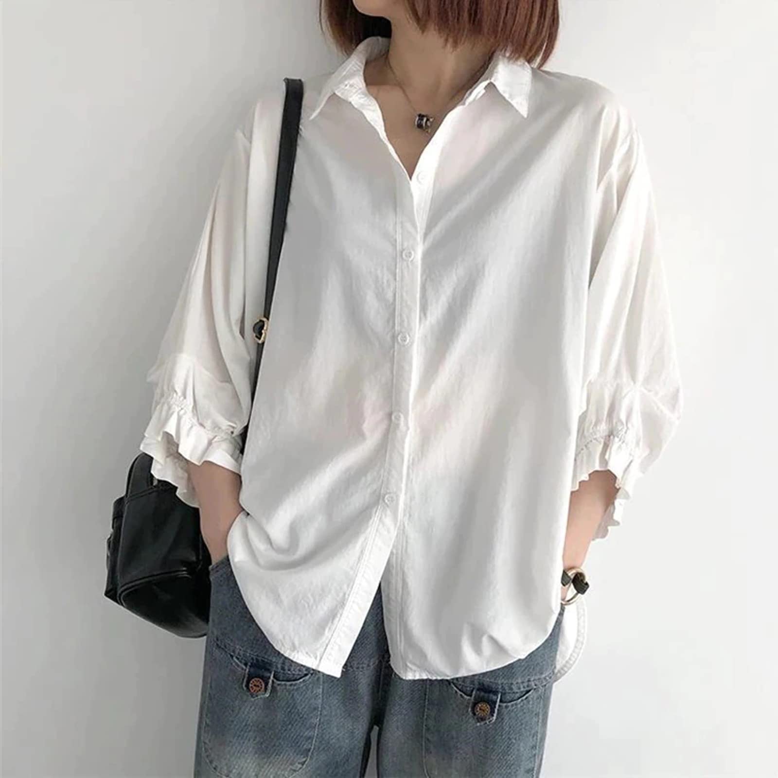 [xppe] リネンシャツ シャツ レディース ゆったり 長袖 大きいサイズ 綿麻 tシャツ 無地 体型カバー お洒落 普段着 カジュアル ファッション カジュアル ファッション 通勤 綿麻 春 夏 秋 薄手 通気 色：ホワイト、サイズ：M
