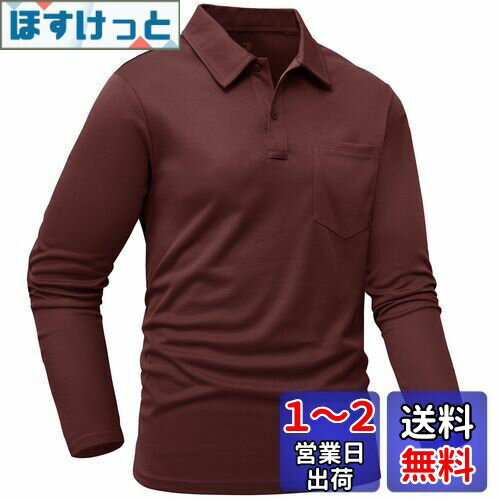 [YSENTO] メンズ 長袖 ゴルフシャツ 吸汗速乾 ポケット付 ビジネス 通勤 ポロシャツ 襟付きシャツ テニスシャツ スボーツウェア アウトドア poloシャツ ゴルフウェア UVカット 色：ワインレッド、サイズ：4XL