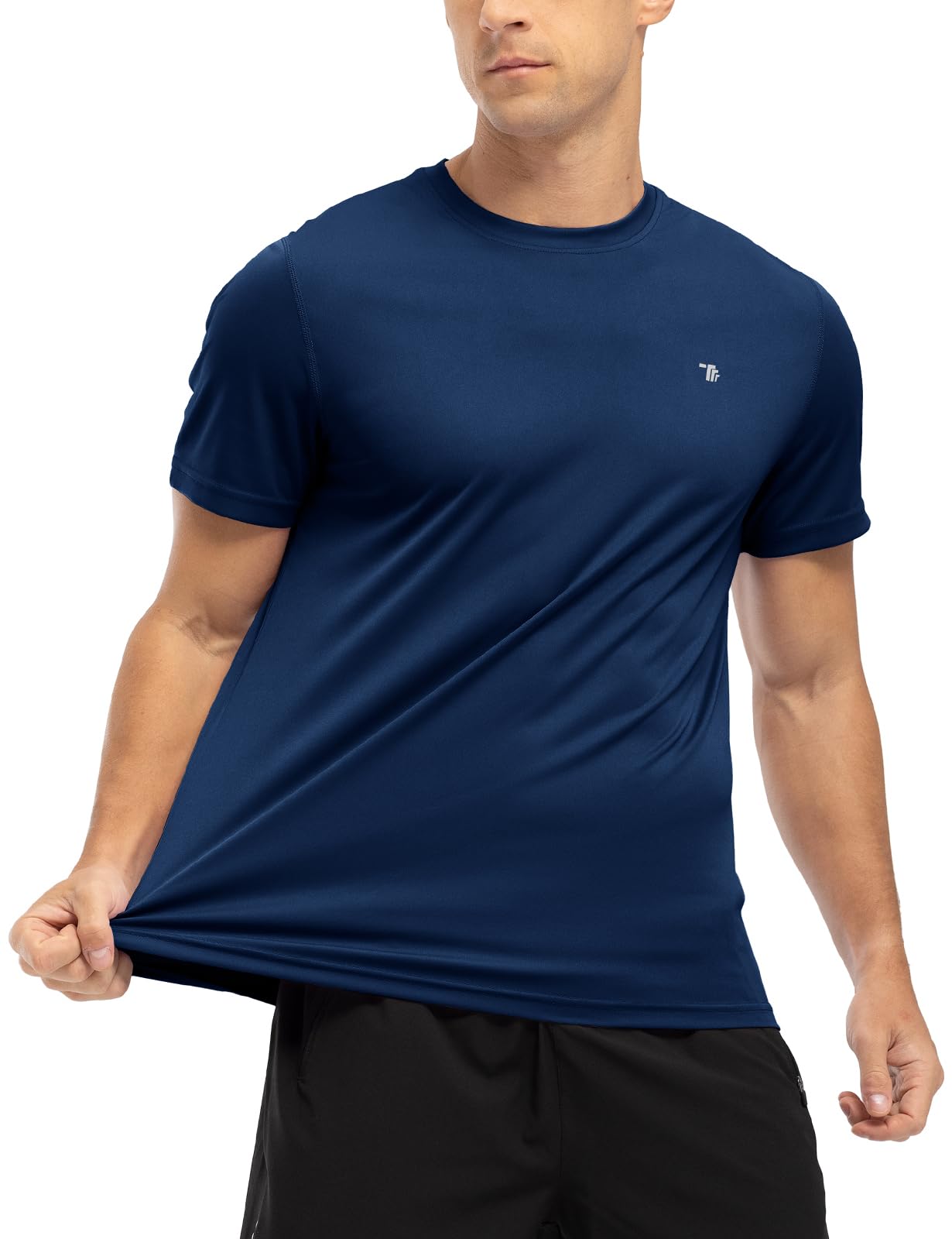 [YSENTO] ランニングシャツ メンズ トレーニングウェア 半袖 クルーネック スポーツシャツ ジムウェア ストレッチ ドライ Tシャツ UVカット フィットネス T-シャツ アウトドアシャツ 色：ネイビー、サイズ：M