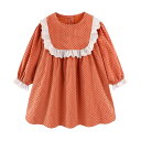 LittleSpring ドット ワンピース キッズ 女の子 縁取り 長袖 膝丈 薄手 色:オレンジ、サイズ:140