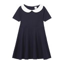 LittleSpring フォーマル ワンピース キッズ 丸襟 白襟 フレア 紺色 黒 ドレス 子供 女の子 色:半袖-ネイビー、サイズ:130