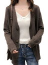 LIYURLTA カーディガン レディース ニット ボタン Vネック 無地 長袖 シンプル 春秋冬 カジュアル トップス LIY71 色:ブラウン、サイズ:Fr...