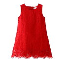 LittleSpring 子供服 総レース ワンピース 冠婚葬祭 ノースリーブ ドレス Aライン ミニ丈 無地 キレイめ 色:レッド、サイズ:100