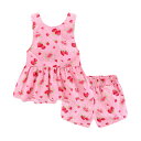 LittleSpring 夏 子供服 女の子 タンクトップ ショートパンツ 上下セット かわいい プリント 涼しげ 色:いちご、サイズ:140