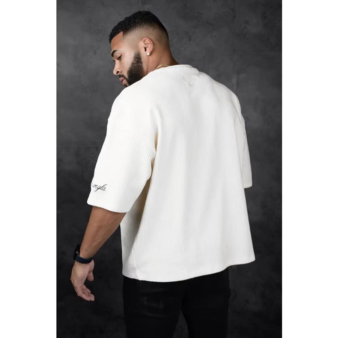 [KULIXI] ジムtシャツ メンズ ストレッチ 半袖 フィットネス トレーニング 筋トレ スポーツ おしゃれ オーバーサイズ 丸襟 五分袖 DX5268 色：5268(ベージュ)、サイズ：M