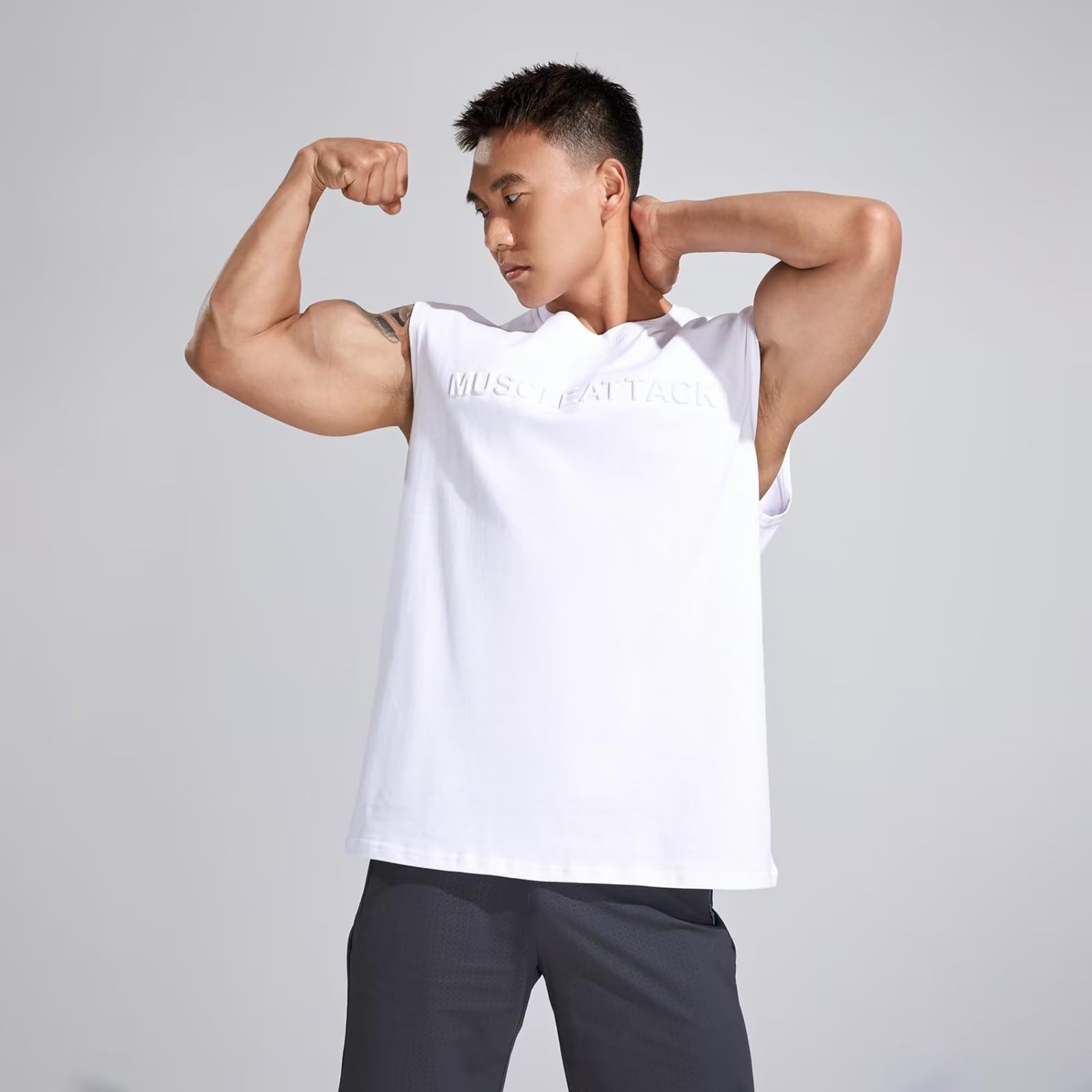 [KULIXI] タンクトップ メンズ トレーニング ノースリーブ ボディビル 筋トレ ジム Tシャツ トレーニング スポーツウェア トップス 大きなサイズ BX-0213 色：0223(ホワイト)、サイズ：2XL