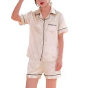 JoveJek パジャマ レディース シルク 半袖 ショートパンツ 上下セット 大きいサイズ 部屋着 前開き 可愛い ルームウェアセット 滑らか 通気 薄い 涼...