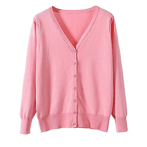 zuevi カーディガン レディース Vネック セーター ニット 長袖 無地 春秋冬 色:ライトピンク、サイズ:2XL