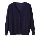 zuevi カーディガン レディース Vネック セーター ニット 長袖 無地 春秋冬 色:ネイビー、サイズ:2XL