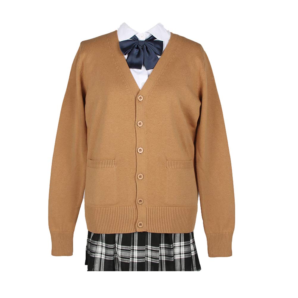 zuevi スクールカーディガン 女子 制服 カーディガン 長袖 学生 レディース セーター トップス Vネック 高校生 アウター セーター ゆったり コットン ニット プレゼント 無地 通学 通勤 春秋冬 ギフト 色:カーキ、サイズ:2XL