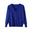 zuevi カーディガン レディース Vネック セーター ニット 長袖 無地 春秋冬 色:ブルー、サイズ:3XL