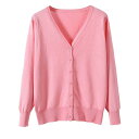zuevi カーディガン レディース Vネック セーター ニット 長袖 無地 春秋冬 色:ライトピンク、サイズ:4XL