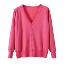 zuevi カーディガン レディース Vネック セーター ニット 長袖 無地 春秋冬 色:ピンク、サイズ:4XL