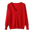 zuevi カーディガン レディース Vネック セーター ニット 長袖 無地 春秋冬 色:レッド、サイズ:4XL