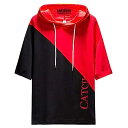 Sukinana パーカー メンズ 半袖 tシャツ 夏服 おしゃれ 大きいサイズ フード付き スポーツ ゆったり カジュアル プルオーバー 春夏秋 色:レッド、...