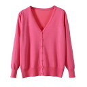 zuevi カーディガン レディース Vネック セーター ニット 長袖 無地 春秋冬 色:ピンク、サイズ:2XL