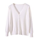 zuevi カーディガン レディース Vネック セーター ニット 長袖 無地 春秋冬 色:ホワイト、サイズ:2XL