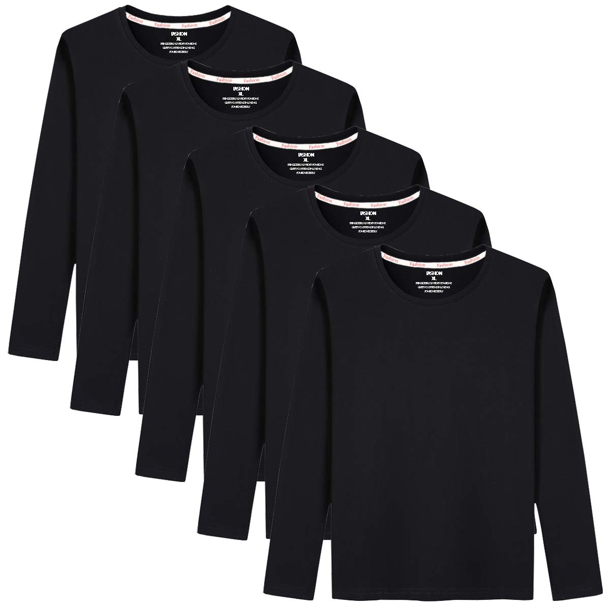 Sukinana インナーシャツ メンズ 肌着 5点セット 綿100% 長袖 tシャツ 丸首 防菌防臭 柔らかい 快適 メンズ 服 春 秋 冬 色:ブラック、サイズ:XL