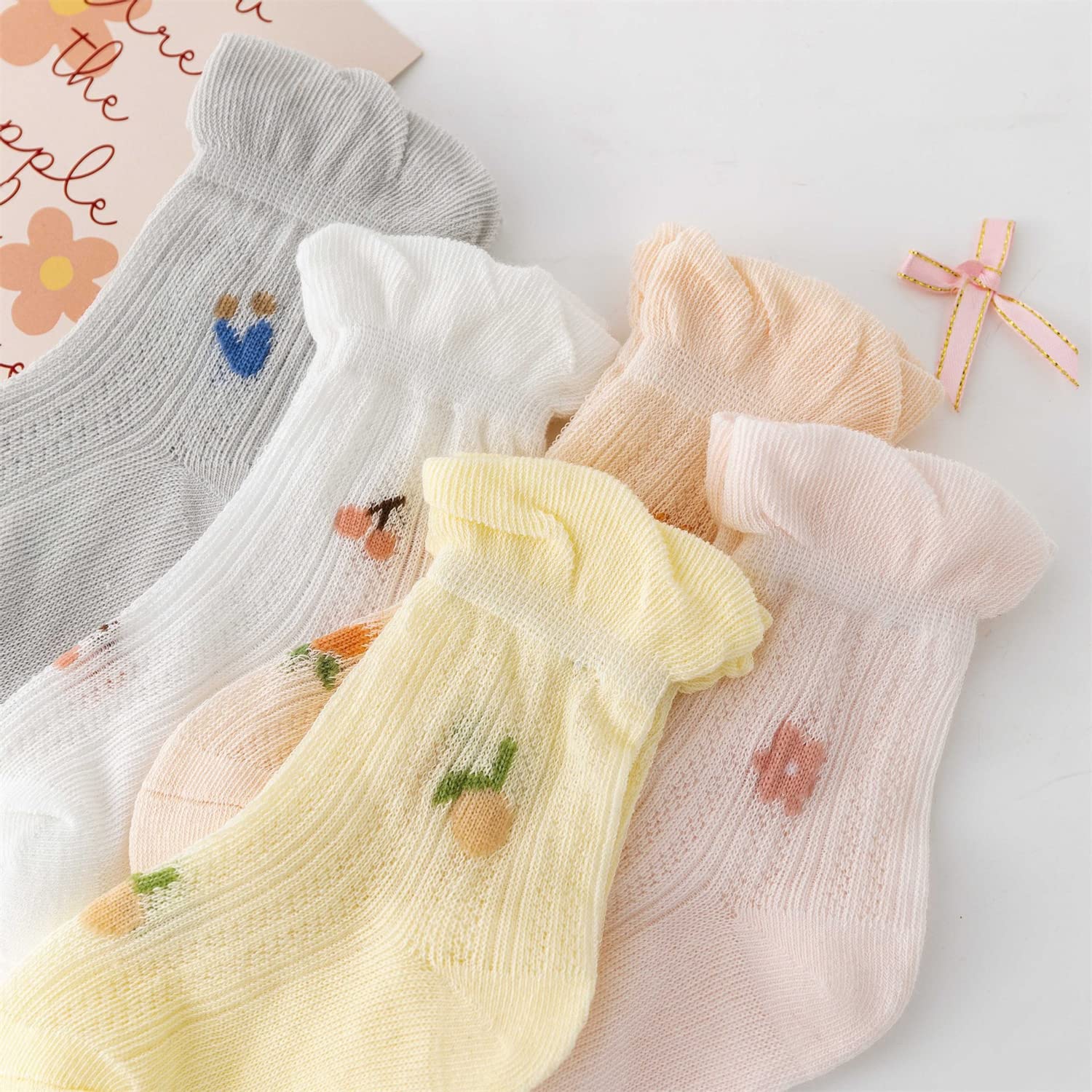 [OWIEOW] キッズ靴下レース 靴下 キッズ ベビー ソックス 靴下 女の子 新生児 綿 5足セット滑り止め付きレースかわいい 綿 キッズ靴下 フォーマル靴下 女の子 色：color-2、サイズ：M