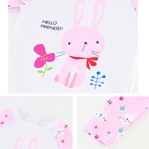 [Enfants Ch?ris] 水着 ベビー ロンパース キッズ ワンピース 長袖 赤ちゃん 恐竜柄 UVカット キャップ付き 男の子 女の子 可愛い 速乾 プール 水遊び 海水浴 保育園 旅行 温泉 80 90 100 110 120 130 色：ラビット柄、サイズ：120