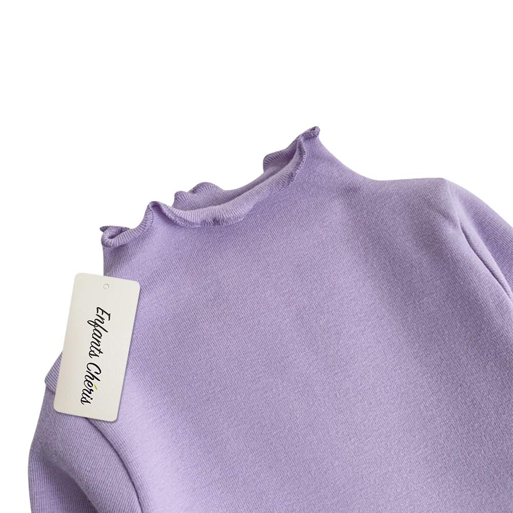 [Enfants Ch?ris] 子供服 Tシャツ 長袖 カットソー ガールズ 綿 無地 フリル ハイネック 春秋冬 インナー トップス スタンドカラー キッズ 部屋着 女の子 上着 80 90 100 110 120 130 140 150 色：ピンク、サイズ：120