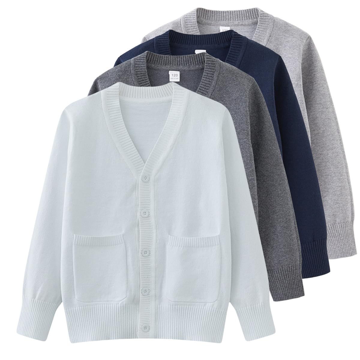 [Enfants Ch?ris] 子供服 カーディガン キッズ 男の子 Vネック 女の子 ニットセーター 長袖 綿 スクールコート 春秋冬 無地 学生 通園通学 セミフォーマル 発表会 ボーイズ 防寒 冠婚葬祭 100-160 色：Col.ライトグレー、サイズ：130