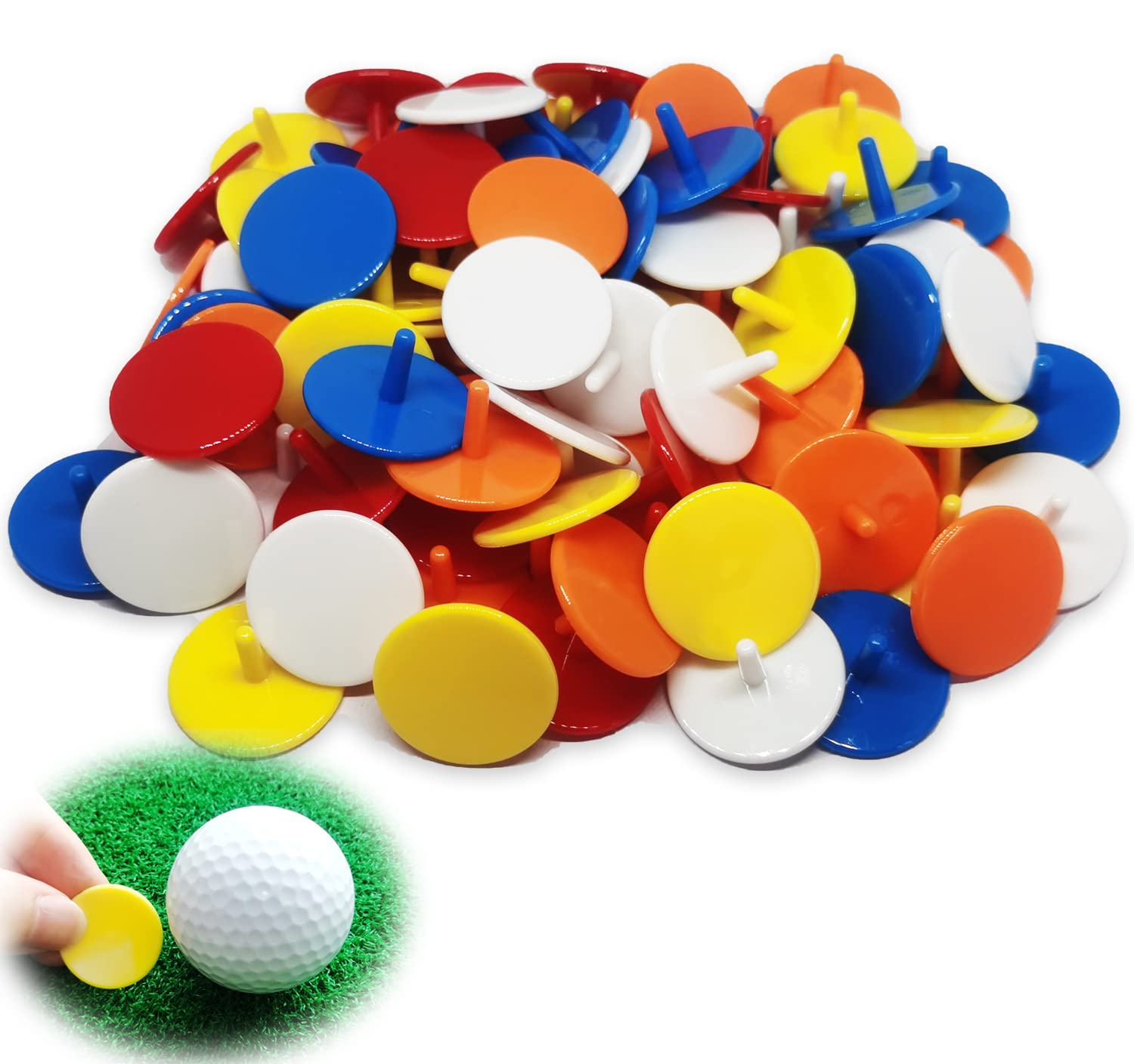 【送料無料】Adhere ゴルフ マーカー 50 個入 プラスチック製ゴルフボールポジションマーカー25mmフラットゴルフマーカーアクセサリー各種色混合 (新色・ 50)