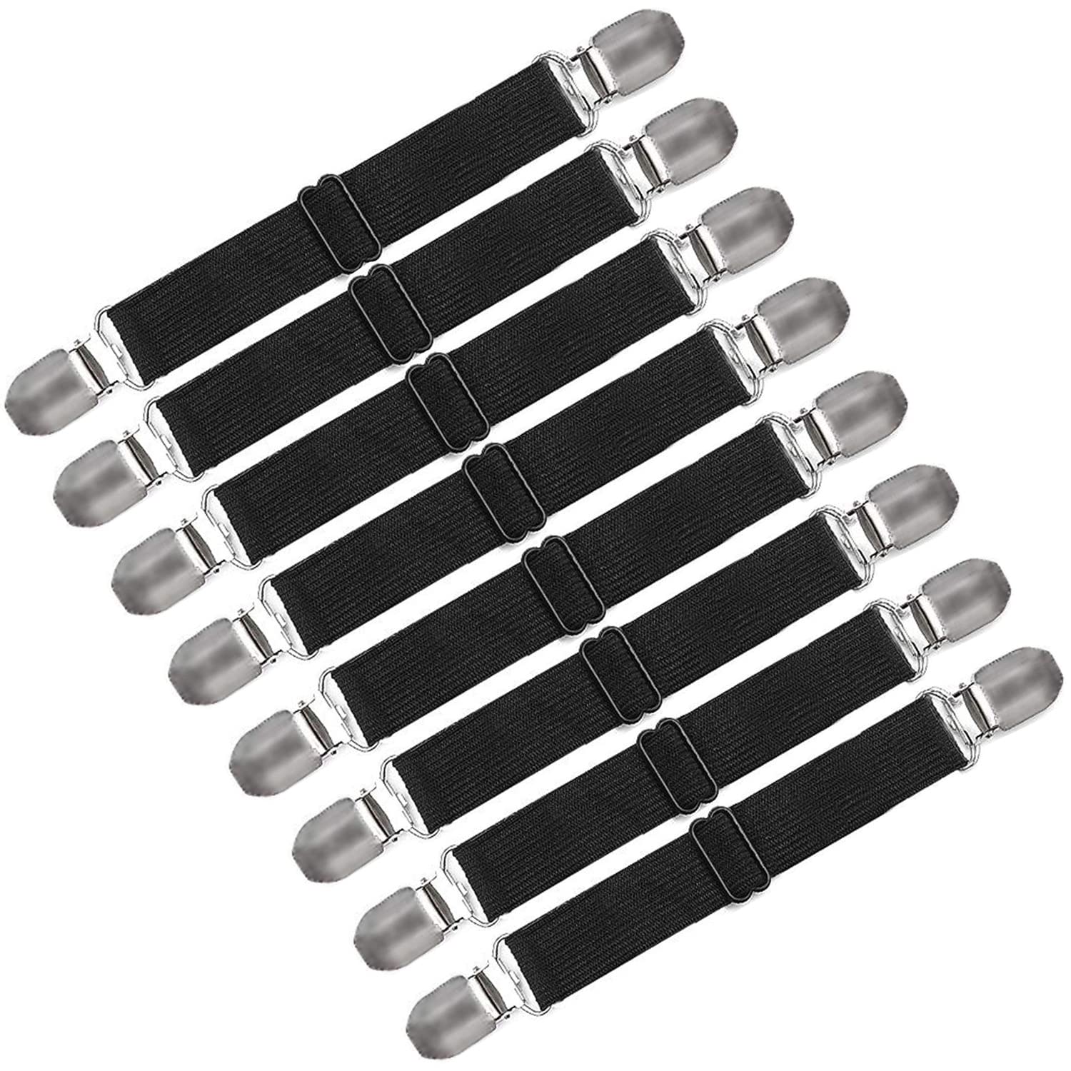 QBeau 布団クリップ ベッドシーツ ズレ防止クリップ 滑り止め ゴムバンド コーナー止め 調節可能 8本セット ブラック