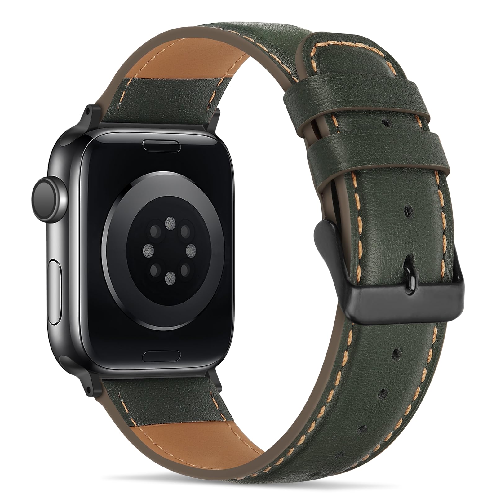 コンパチブル Apple Watch バンド 49mm 46mm 45mm 44mm 42mmアップルウォッチ バンド， 高級 本革 交換バンド ビジネス Apple Watch Ultra2 Ultra シリーズ10/9 / 8 /7 / 6 / 5 / 4 / 3 / 2 / 1 / SE2 / SE 用, 緑