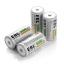 EBL 単二電池 5000mAh単2形充電池 4本パック 大容量単2電池 ガスコンロ、ラジオなどに大活躍 電池単2