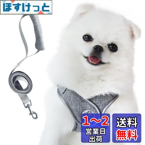 Miru pochi(ミルポッチ) 犬 猫 ハーネス 小型犬 超小型犬 子犬 リード セット 首輪 ソフト ペット 抜けない つけやすい くびわ 安全 軽量 反射 散歩 引っ張り防止 付き 調節 気管に優しい (グレー, XXS)