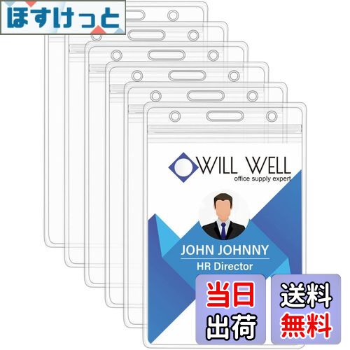DFsucces 縦型IDカードバッジホルダー 6個入り防水 プラスティック製 透明色 社員証用 オフィス運転免許証 学校のイベント用