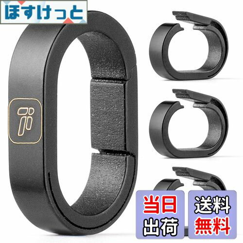 [TIMULTI] チタン キーリング キーホルダー 小型 カラビナ 連結用リング 楕円形 ミニフック 着脱 クイックリリース コネクター キーチェーン 金具 (ブラック/連続リング4個入り)