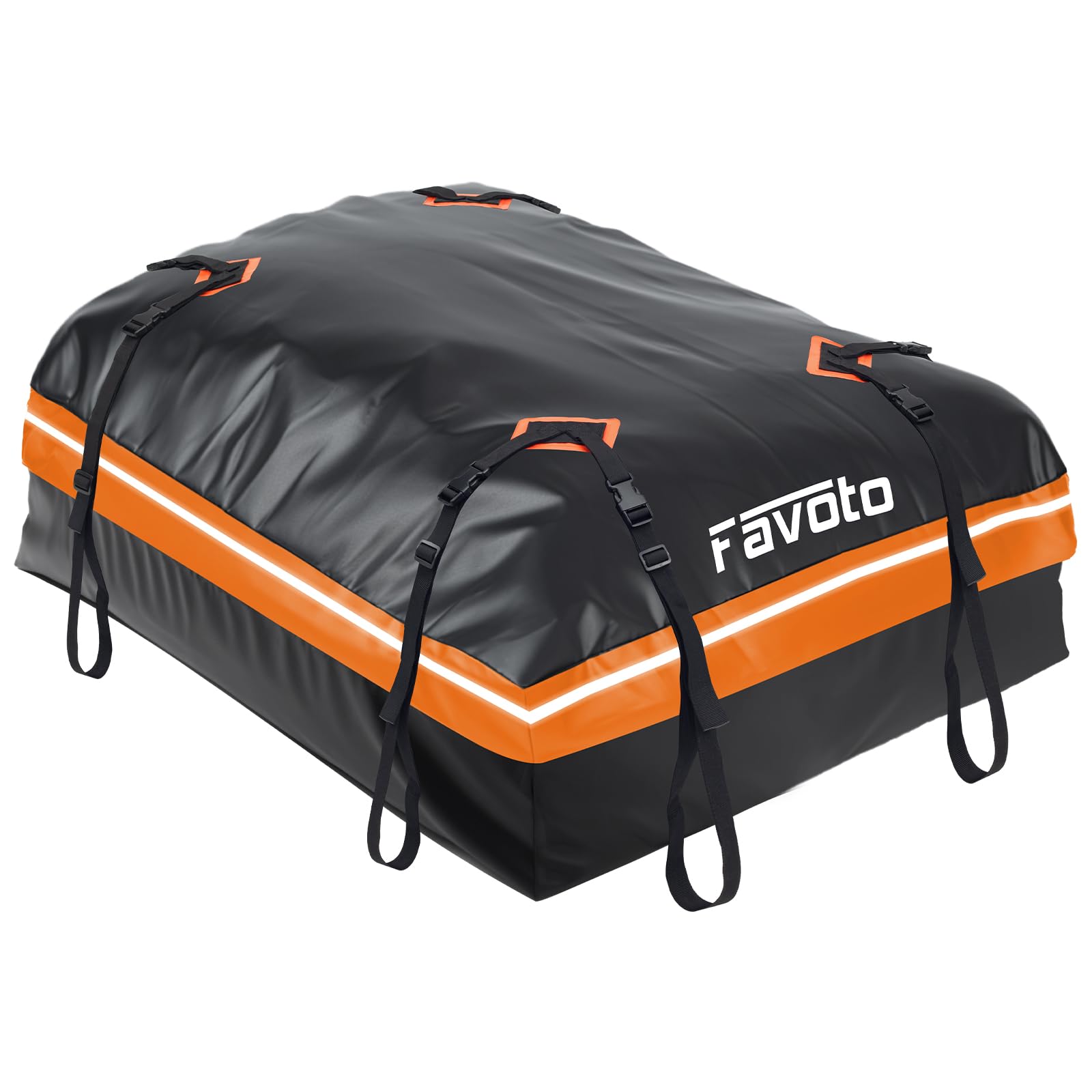 Favoto ルーフボックス 車用ルーフボックス 防水 425L 大容量 500D PVC 完全防水 ルーフレール不要 折りたたみ式 滑り止めシートつき ルーフキャリアバッグ カールーフバッグ カールーフラゲッジバッグ (オレンジ)