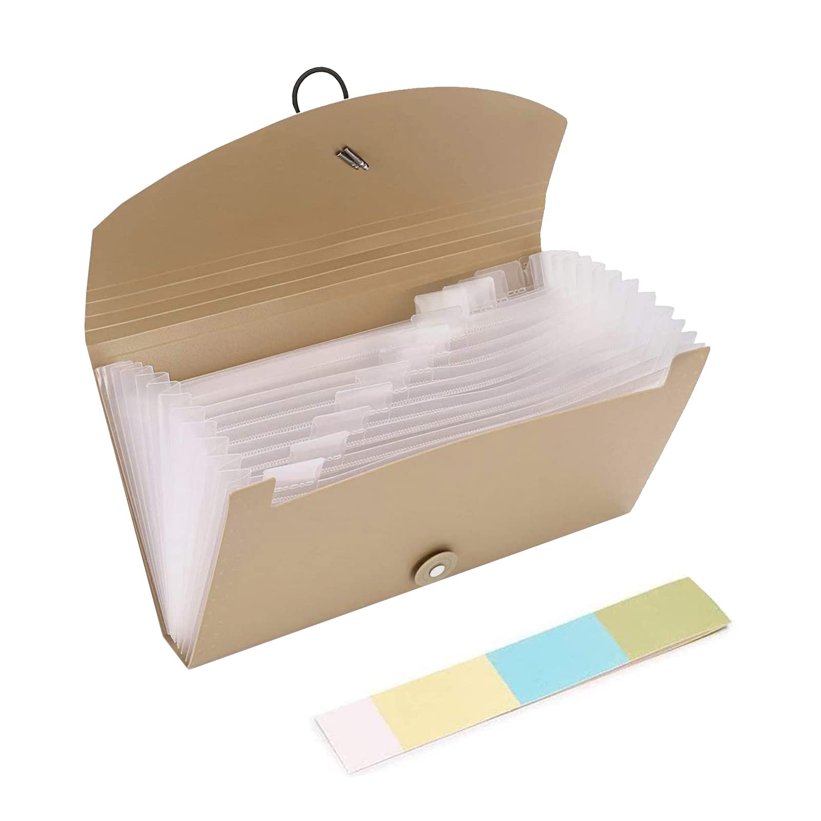 BTtime ドキュメント 領収書ファイル 13ポケット アコーディオンファイル 分類ファイル 領収書 通帳 パスポート 書類整理 多収納 多機能 区分けラベル付き (カーキ)