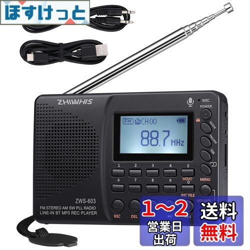 ZHIWHIS 饸 쥳 Bluetooth MP3ץ졼䡼 FM/AM/SW/磻FMб ݡ֥¿ǽ USB-C...