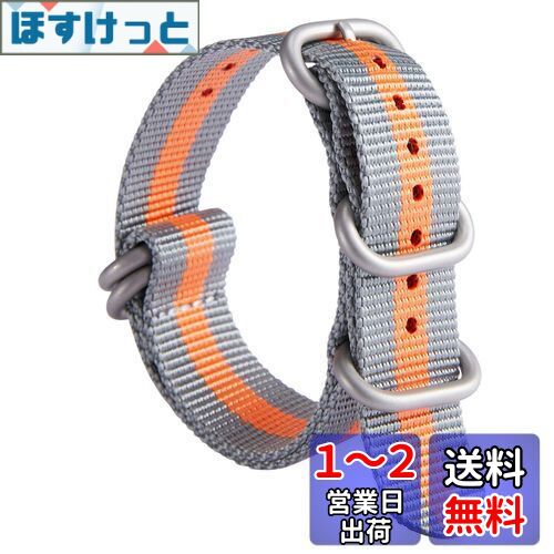 楽天ほすけっと楽天市場店[BINLUN] 腕時計バンド 厚手G10上質時計交換用ナイロンベルト マルチカラーウオッチストラップ 男性用女性用 18mm 20mm 22mm 24mmステンレススチールバックル付き（グレー オレンジ-シルバー 24mm）