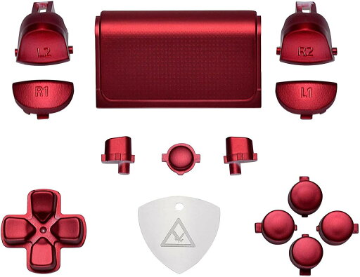 eXtremeRate プレイステーション4コントローラーに対応用D-pad R1 L1 R2 L2トリガータッチパッドアクションホームシェアオプションボタン、ピュアカラーps4 Slim Pro CUH-ZCT2コントローラーに対応用フルセットボタン【スカーレットレッド】