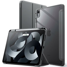 JETech iPad Air 11 インチ M3/M2 (2025/2024)、iPad Air 5/4 ケース 10.9 インチ (第5/4世代、2022/2020モデル用) Pencil収納可能透明バックカバー 薄型 スタンド 衝撃吸収 タブレットカバー オートウェイク/スリープ機能 (ダークグレー)