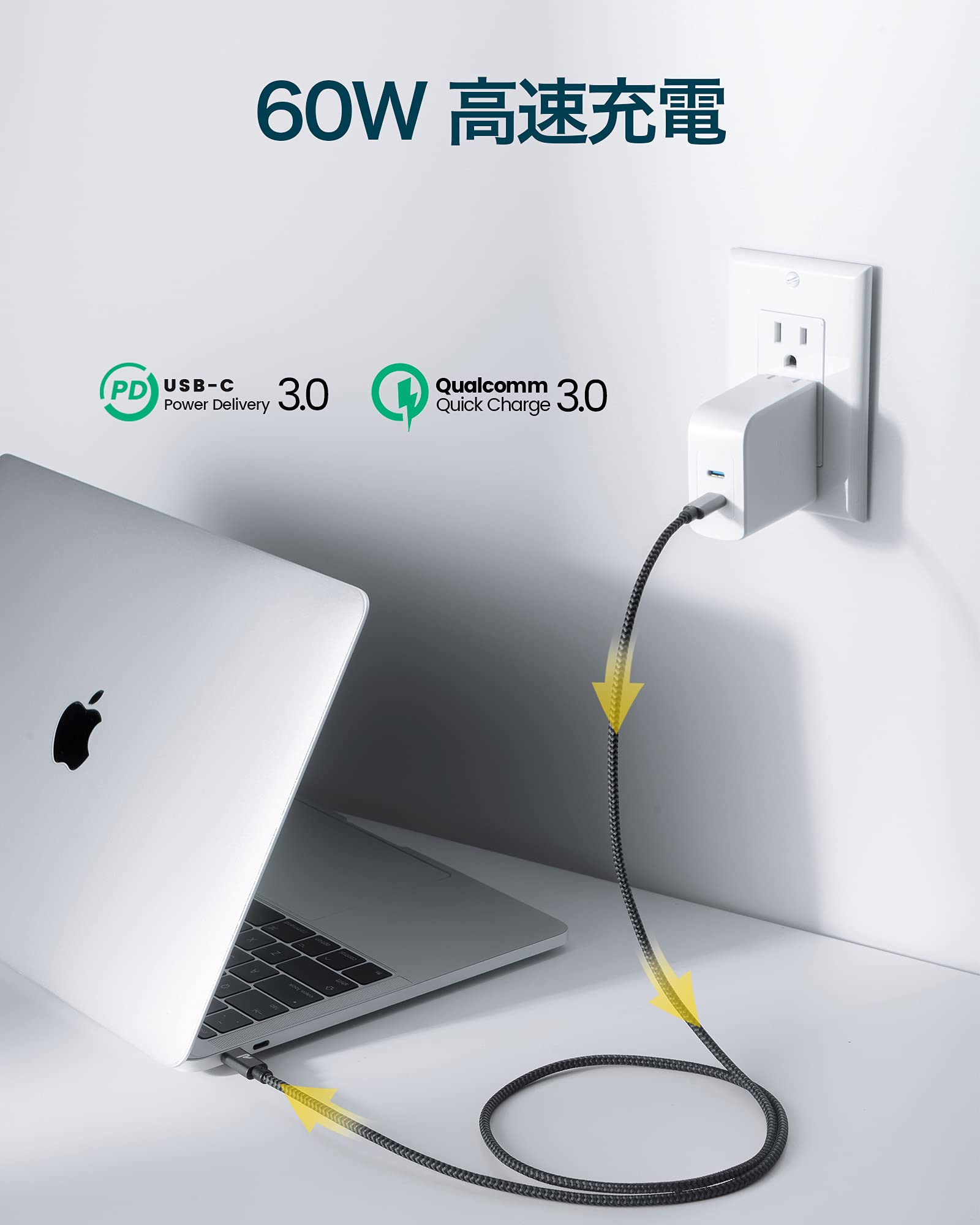 【送料無料】RAMPOW USB Type C ケーブル【2M 黒 /PD3.0&QC3.0超高速充電】60W/3A充電 高速データ転送対応 高耐久ナイロン usbc usbc ケーブル iPhone 16/iPhone 15シリーズ充電ケーブル MacbookPro/iPad Pro&Air/Google Pixel/Galaxy/SonyなどType C機種対応 在宅勤務支援