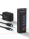 ROSONWAY USB ハブ電源付き アルミ製 4ポートUSB3.0高速拡張+1つの急速充電ポートUSB Hub セルフパワー 12V/2A ACアダプタ 独立スイッチ付き