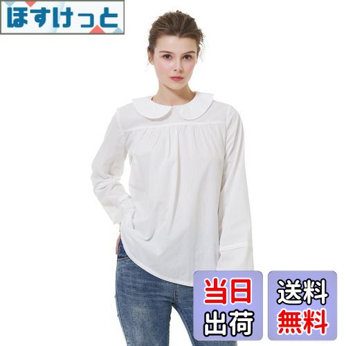 【送料無料】[BEAUTELICATE] ブラウス レディース 長袖 丸襟 綿100％ パフスリーブ インナー 重ね着 後ろボタン 白